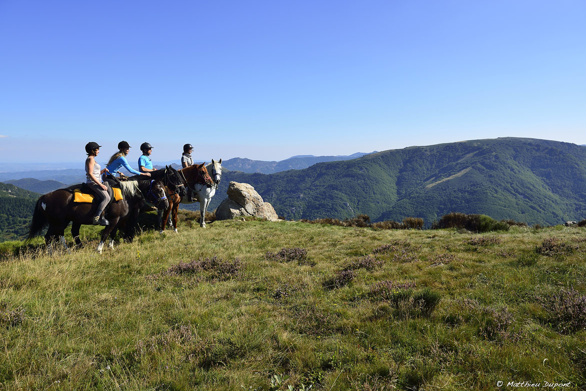 Cavaliers admirant le superbe panorama qu'offre la Montagne ardéchoise. Photo Matthieu Dupont